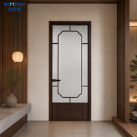 Puerta de Baño de Aluminio y Vidrio con Marco Clásico, Panel de Vidrio Texturizado, Superficie Acabada para Proyectos de Renovación de Hoteles, Escuelas y Villas