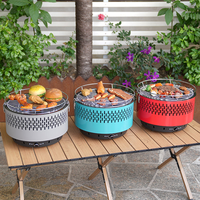 Grill de barbecue portable rond NL, mini grill de table au charbon de bois avec ventilateur électrique