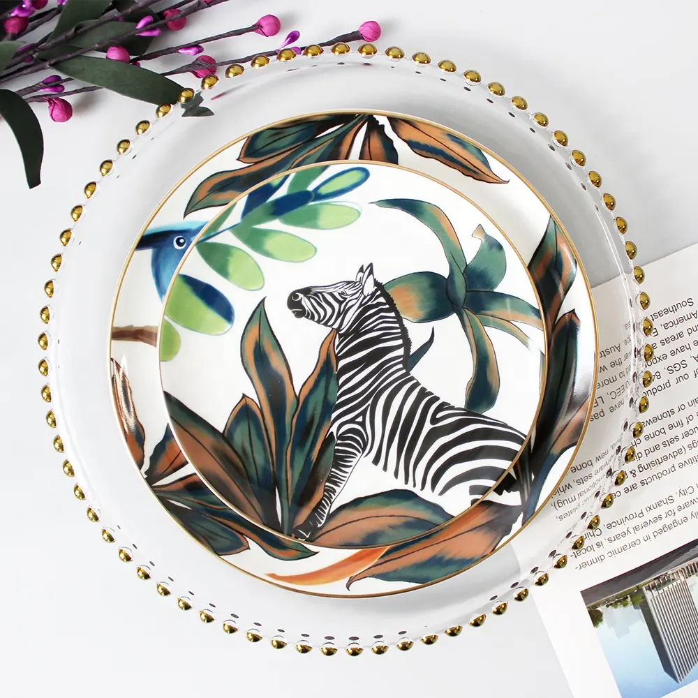 Großhandel Design Bone China Geschirr setzt moderne Restaurant Keramik Zebra Essteller Set