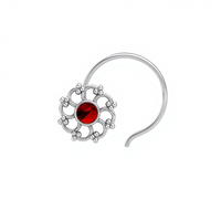 Boucle de nez en argent sterling 925 avec grenat rond, sertissage raffiné, bijoux de mode indiens pour femmes et jeunes filles
