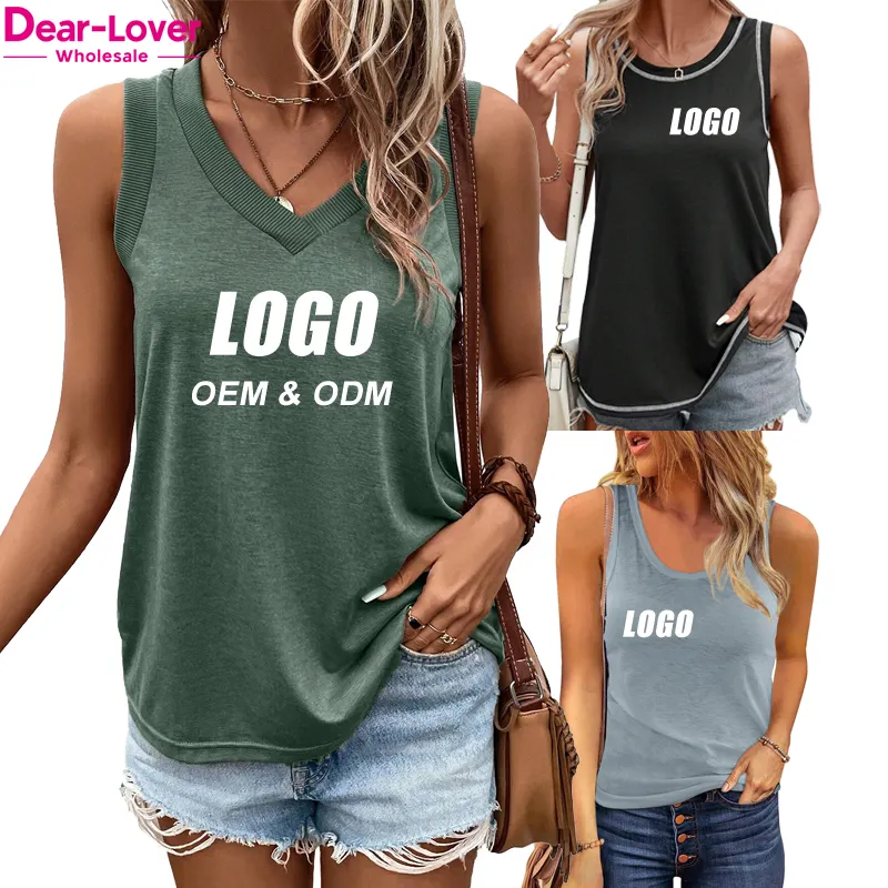 Dear-Lover Custom Logo OEM ODM Private Label Wholesale Cute Basic Solid White Black Blank Ladies Knitted Workout Tank Top Women