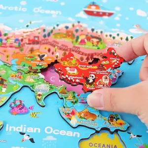 Wooden Magnetic World Map Puzzle Jigsaw 3D Children Early Education Geographic Cognition Toys For Kids Gifts Boys Girls
