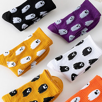 Chaussettes en coton mi-mollet tricotées pour l'hiver, motif fantôme mignon d'Halloween, absorbantes, design amusant européen et américain, AliExpress
