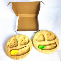 Ensemble d'assiettes divisées en bambou écologique pour enfants, avec ventouse en céramique souple pour une alimentation sécurisée, bol et assiette à motif floral pour la cuisine