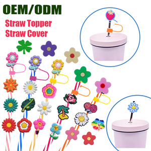 Adornos de flores 3D mexicanos para pajitas, accesorios de PVC anti-picos para vasos con cubiertas de silicona para puntas de pajita - Product Image 2