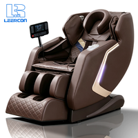 Silla de Masaje 3D LEERCON Color Chocolate Marrón, con Luces LED Decorativas, Reposacabezas en Forma de U y Control Remoto con Tablet, para Relajación y Bienestar