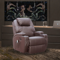 Fauteuil inclinable électrique une place avec télécommande, en cuir PU, structure en bois moderne, console de massage et porte-gobelet
