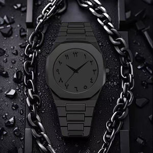 Set Hadiah CS008 Empat Buah Cincin Hitam Gelang Kalung Jam Tangan Muslim Quartz Tanpa Kotak Plastik Aura Jam Tangan Arab untuk Pria - Product Image 1