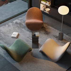 Fauteuil lounge moderne en velours et laine d'agneau, ergonomique, à haute résilience, avec moulage intégré, pour salon domestique - Product Image 3