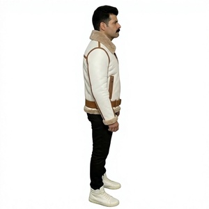 Premium Genuine Leather <b>Shearling</b> Varsity <b>Jacket</b> <b>for</b> <b>Men</b> Stand Front Soft Fur Winter Coat Aviator Warm Luxury Fashion Outerwear - Product Image 5