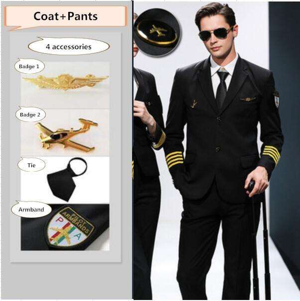 Black Men's single breasted coat+pants+4 accessories