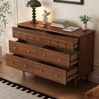 Commode en bois rétro à 6 tiroirs, style mid-century modern, avec garniture en aluminium, meuble de rangement pour salon et chambre, avec détails découpés