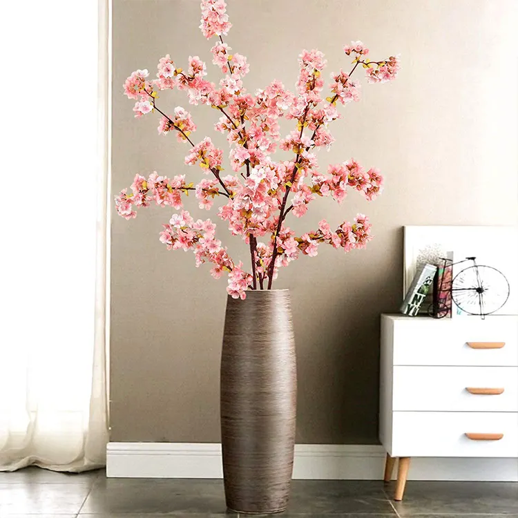Vas Bunga Buatan Pohon Pernikahan Dekorasi Rumah Batang Panjang Palsu Musim Semi Persik Sutra Cabang Bunga Sakura