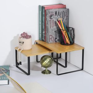 Venta al por mayor armario moderno estante organizador apilable Juego de 2 personalizar bambú cocina mostrador estante de especias - Product Image 4