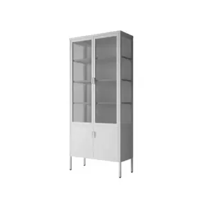 Household Fashion Metal Storage Cabinet Tall Display Cupboard Tall Wave Glass Bookcase Storage Cabinet With 2 Door