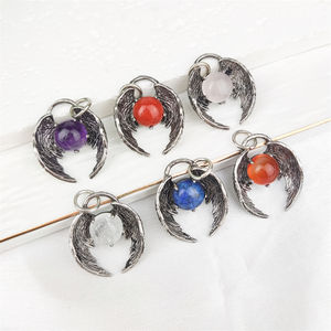 Terlaris baru trendi perak antik sayap malaikat batu permata alami batu kecubung merah Jasper kristal bulat batu liontin untuk hadiah - Product Image 3