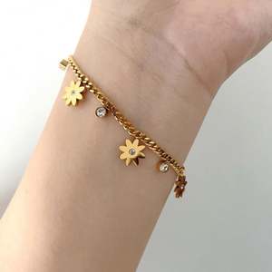 Fashion Stainless Steel 18K <b>Gold</b>-plated Flower <b>Bracelet</b> White Round Zircon Women's <b>Bracelet</b> <b>Gold</b> Jewelry - Product Image 3