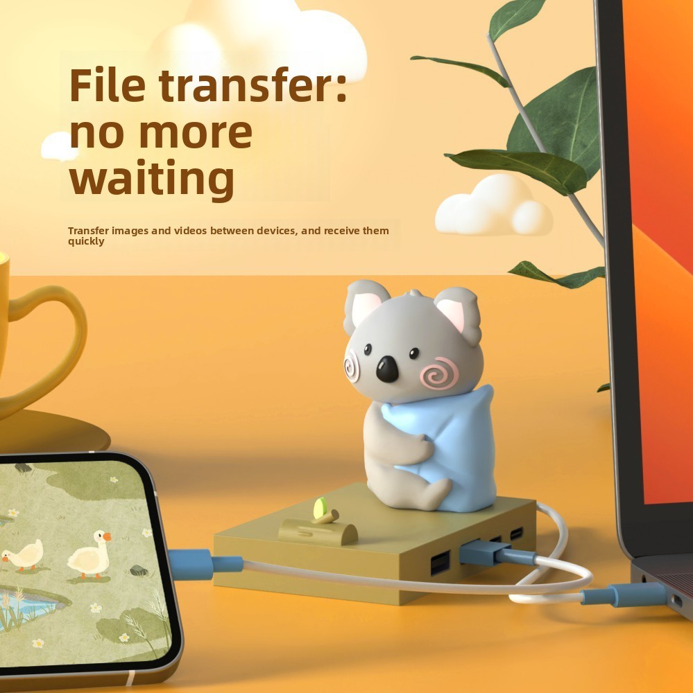 Type-C Anime <strong>Hub</strong> Docking Station Creative Koala <strong>USB</strong> 2.0 <strong>Hub</strong> Desktop Decorative Item <strong>Cute</strong> Docking Station Four-Port Laptop