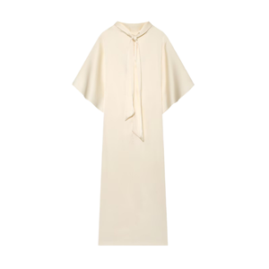 Women's for Solid <b>Vintage</b> <b>Summer</b> Maxi <b>Dress</b> with Tie Neck Cap Sleeve Loose Fit Casual Woven 100% Polyester - Product Image 1