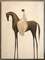 Tableau mural texturé de cavalier minimaliste de luxe, peinture sur toile, œuvre d'art vintage, tons neutres, cadre en bois suspendu, décoration faite à la main