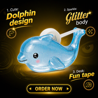 Distributeur de ruban adhésif en résine transparente personnalisé en forme de dauphin, joli coupe-ruban de papeterie en forme d'animal marin, support de ruban de bureau pour chambre d'enfant, bureau et cadeau
