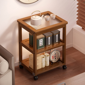 Movable <b>Storage</b> <b>Cart</b> Rectangle Multi Layer Wooden Tea Cabinet With Wheels For Living Room Bedroom - Product Image 1