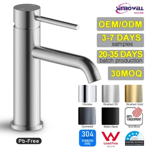 Robinet de lavabo de salle de bain moderne en acier inoxydable à poignée unique, mitigeur chaud et froid avec cartouche céramique intégrée, à poser sur le comptoir - Product Image 1