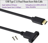 Câble adaptateur AAOTOKK USB-C 3.1 Gen2 10 Gbit/s à montage sur panneau (mâle/femelle) – Prise en charge du chargement, des données, de l'audio et de la vidéo