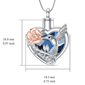 Collier urne colibris en acier inoxydable avec cristal pour cendres, bijou commémoratif pour femmes et hommes - Grande Vente - Product Image 2