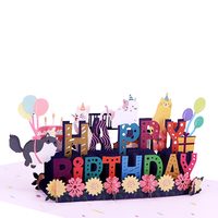 Thẻ Sinh Nhật 3d Thủ Công Tùy Chỉnh Pop Up Phim Hoạt Hình Vui Vẻ Chúc Mừng Sinh Nhật Mèo Bật Lên Thẻ
