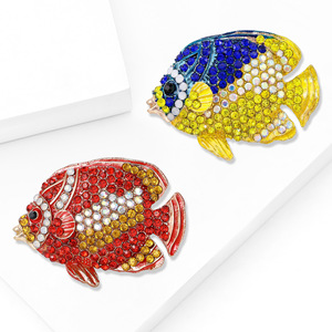 Broches de boda de alta gama chapados en oro con diamantes de imitación de aleación de pez marino personalizados al por mayor - Product Image 5