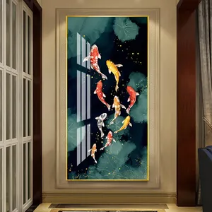 Portico corridoio decorazione verticale di lusso in vetro wall art picture crystal porcelain painting koi fish - Product Image 4