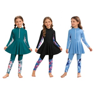 Trajes de baño para niñas de 8 a 12 años, conjunto de 3 piezas de cobertura completa para surf, top con braga y pantalones largos para deportes acuáticos en la playa - Product Image 1