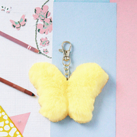 Porte-clés Papillons Arc-en-ciel en Peluche Douce, Pompon, Breloque de Sac en Forme de Papillon avec Boule de Fourrure Moelleuse