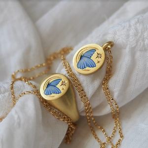 <span class=keywords><strong>Dina</strong></span> venta al por mayor joyería fina Vintage hecho a mano pintado mariposa tótem estrellas collar anillos conjunto de joyería de acero inoxidable para mujeres - Product Image 1