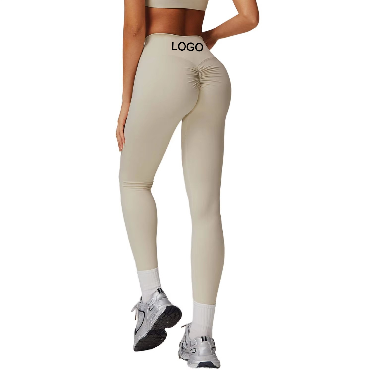 Custom LOGO Seamless Yoga Leggings High Waist Peach Butt Lift Ruched Back Double Brushed Naked Feeling Sports Fitness Yoga Pants