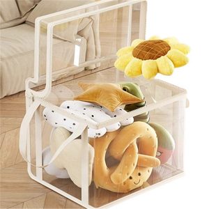 Boîte de rangement pour jouets en plastique transparent avec fermeture éclair, grand format carré, pour poupées et figurines, organisation de la maison - Product Image 5