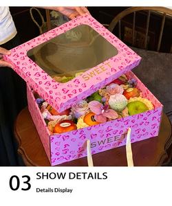 Boîte cadeau élégante rose IMEE avec poignée, transparente, pour la Saint-Valentin, boîte cadeau pliante haut de gamme pour fleurs et fruits - Product Image 6