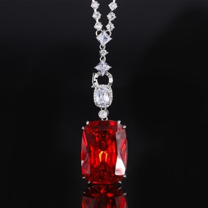 Collier avec pendentif de grande taille en cuivre écologique de haute qualité, serti de zircone cubique bleue 20*28mm, pour femmes, à porter au quotidien et au bureau - Product Image 2