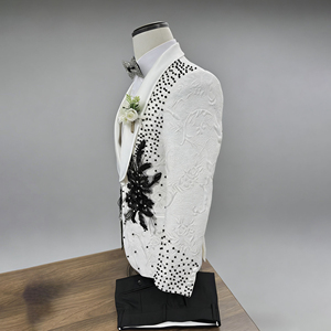<span class=keywords><strong>Costume</strong></span> de luxe pour <span class=keywords><strong>homme</strong></span>, ensemble 3 pièces, mariage, affaires, smoking <span class=keywords><strong>noir</strong></span> brillant avec strass, coupe ajustée, design élégant - Product Image 4