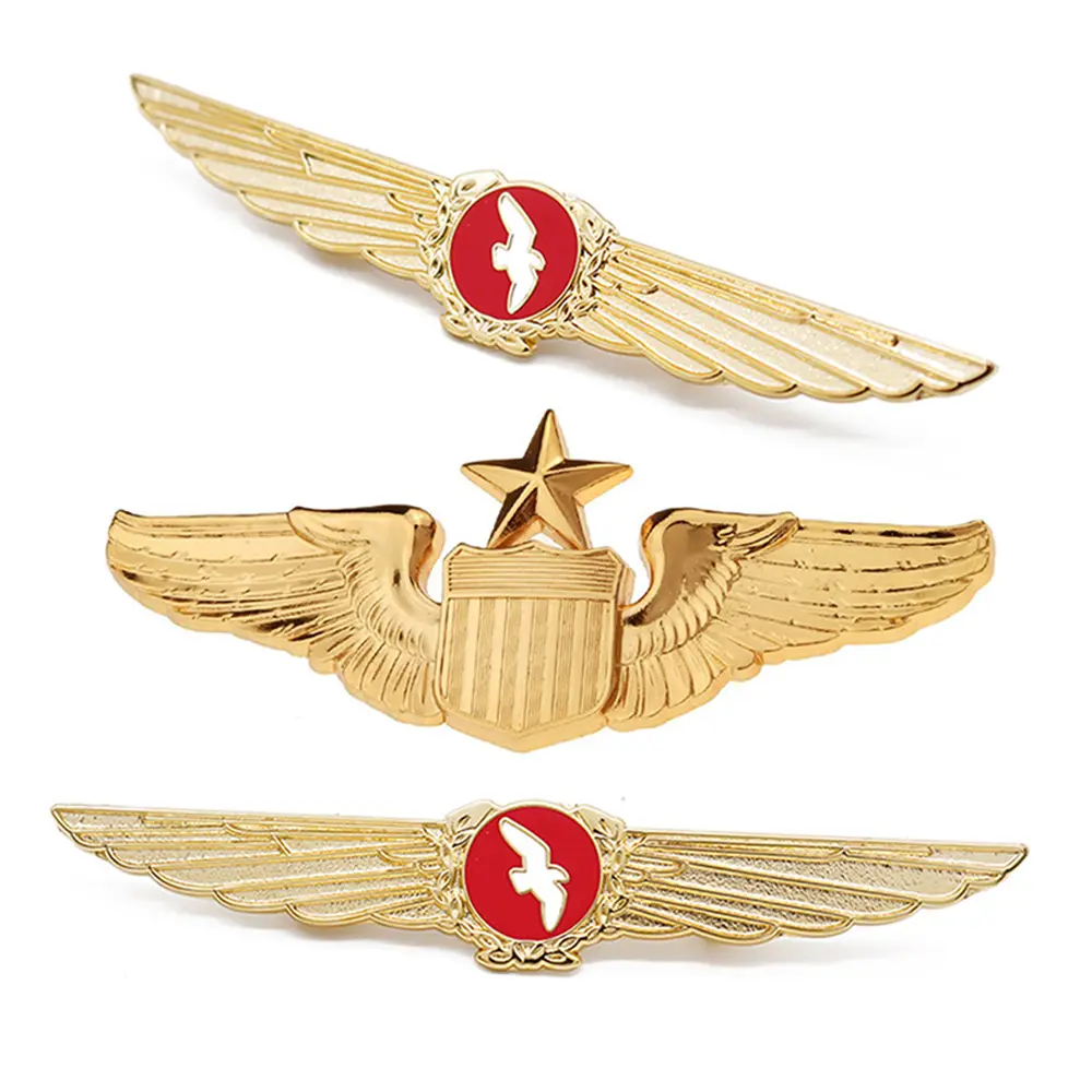 Custom Logo Metalen 3d Gegoten Casting Vliegtuigen Revers Pin Badge Zinklegering Emaille Saudi Emirates Airlines Airbus Pilot Wing pin