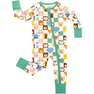 Mono de bebé al por mayor de manga larga con estampado de animales, de viscosa de bambú, de una pieza, para bebés y niños pequeños, unisex, suave y transpirable - Product Image 1
