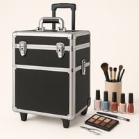 Valise à roulettes portable en aluminium pour technicien(ne) ongulaire, avec fermeture éclair, boîte de rangement professionnelle pour maquillage, tiroirs et roues |   OEM disponible