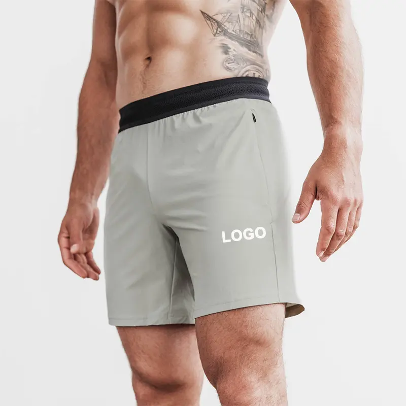 New Design Zipper Mesh Pockets Men's Solid Stretch Shorts Lightweight Stretch 86% Nylon 14% Spandex Woven Sports Short Pants