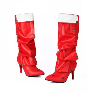 Botas de tacón súper alto con botón para mujer, diseño de tacón fino hasta la rodilla, estilo dos en uno, con diseño de apilamiento, botas puntiagudas para otoño e invierno. - Product Image 5