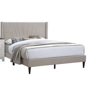 Modern Charcoal Color <b>Queen</b> <b>Size</b> <b>Bed</b> Fabric Headboard Upholstered Bedroom Furniture Platform Bedframe - Product Image 5