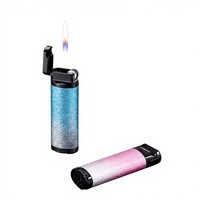 Briquet à gaz en métal effet craquelé, flamme ouverte flottante, valve à réglage gradué, mini briquet portable rechargeable en alliage