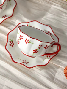 Ensemble tasse et soucoupe à café en céramique florale, tasse à thé de l'après-midi élégante et luxueuse, cadeau haut de gamme pour femmes - Product Image 5