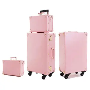 DIDEA मोती-चमक हार्ड खोल रेट्रो संग्रह गुलाबी एबीएस विंटेज यात्रा बैग सामान ट्रॉली सेट सूटकेस