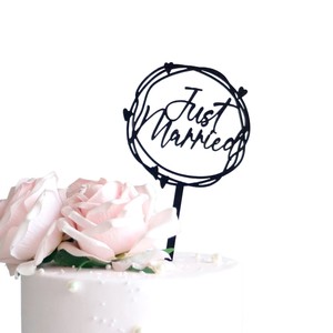 Decorazione per Torta Nuziale in Acrilico con Scritta 'Just Married' per Ricevimento di Nozze, Addio al Nubilato, Festa di Fidanzamento - Product Image 4